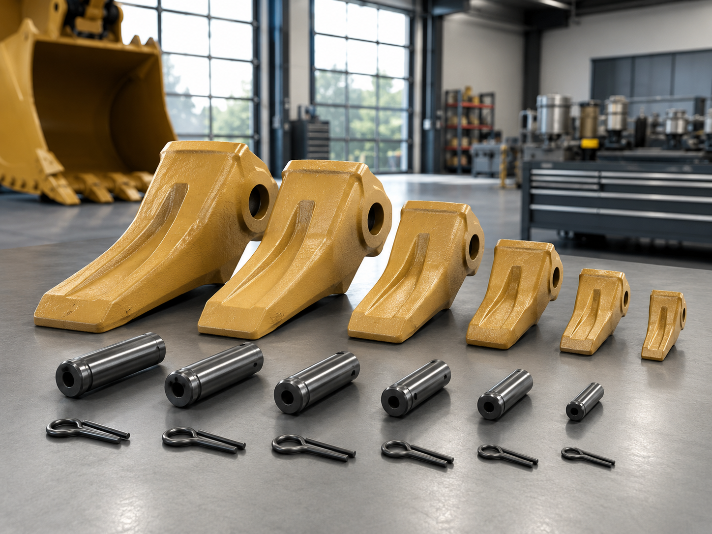 Bucket tooth adapter size range with pins