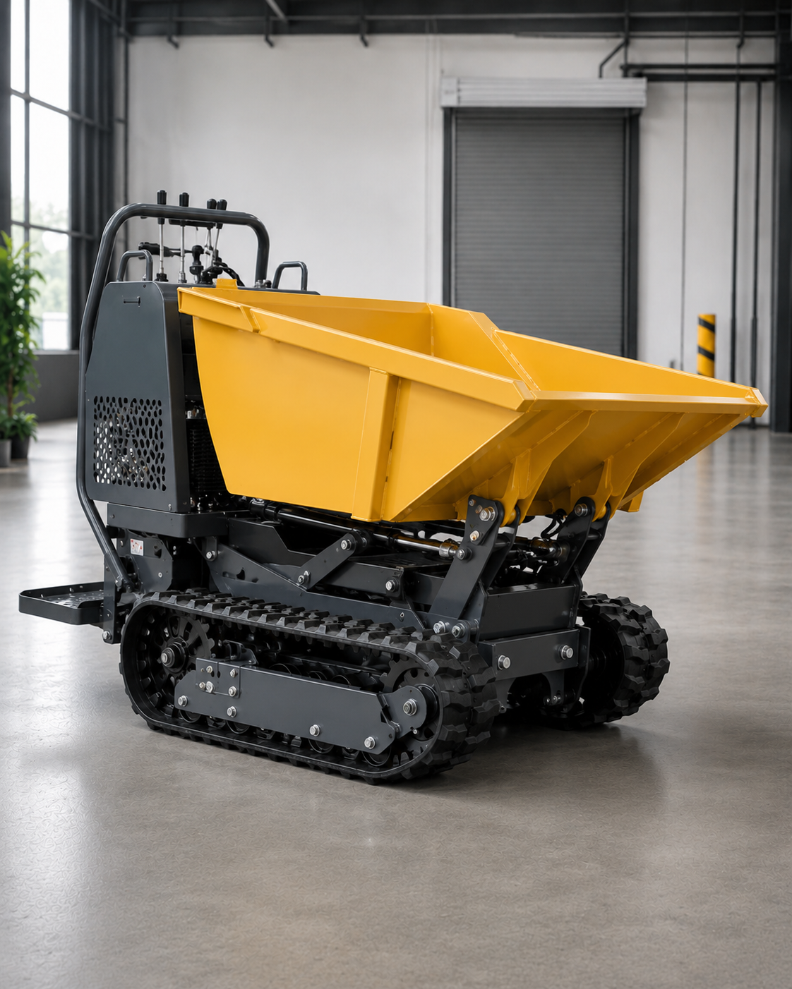 Yellow mini crawler dumper unbranded rear side view