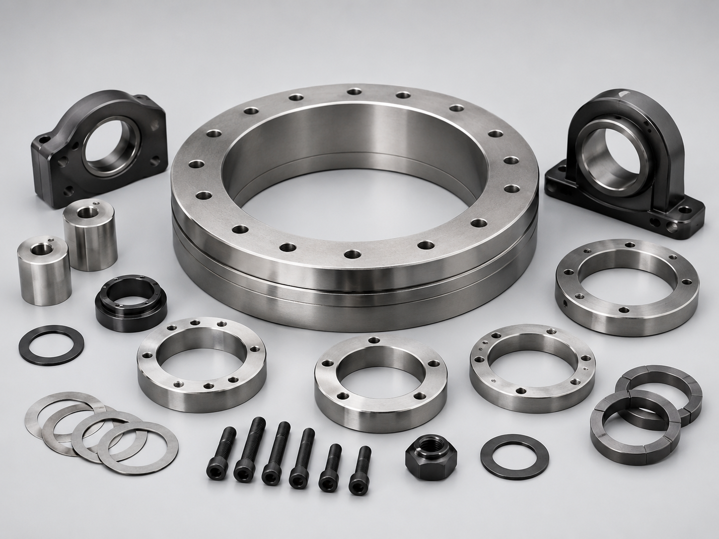 Flange rings, spacers, and bearing accessory set